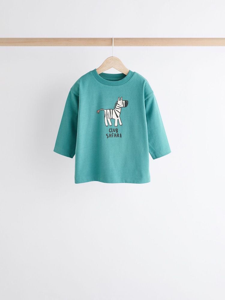 Blue/Brown Long Sleeve Animal Print Character T-Shirts 3 Pack