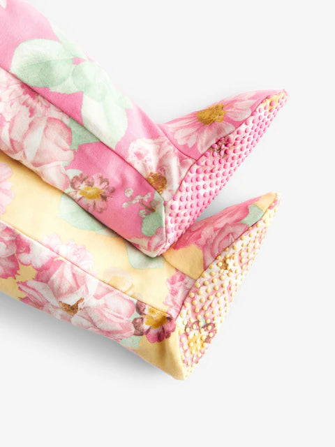 Yellow/Pink Floral Popper Baby Sleepsuits 3 Pack