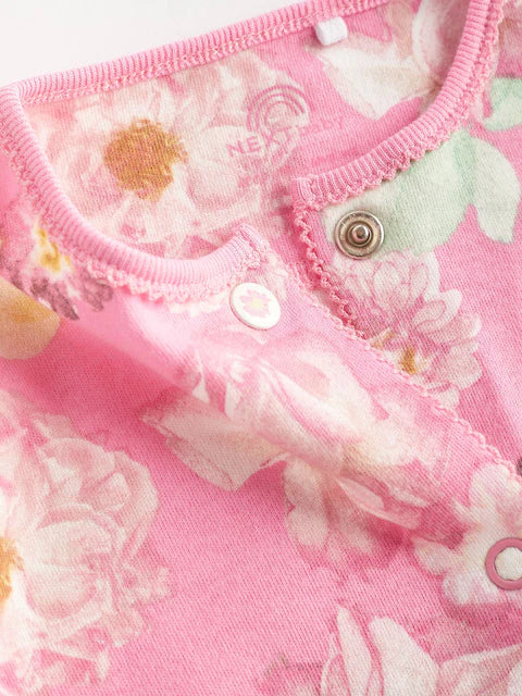 Yellow/Pink Floral Popper Baby Sleepsuits 3 Pack
