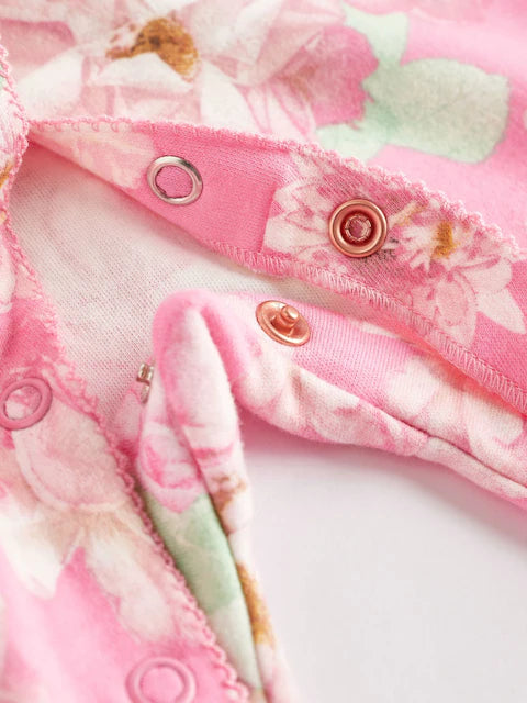 Yellow/Pink Floral Popper Baby Sleepsuits 3 Pack