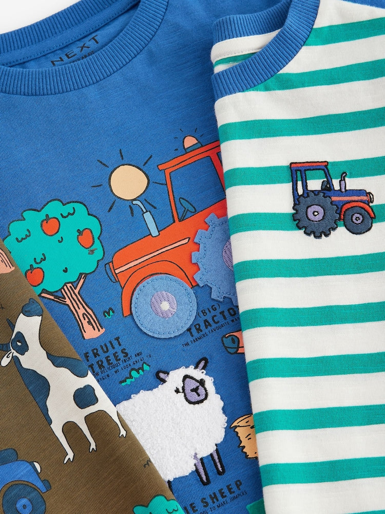 Blue/Orange Short Sleeve Applique T-Shirts 3 Pack