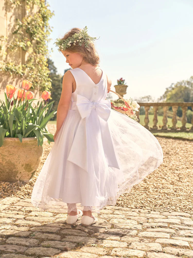 Ecru White Flower Girl Bow Dress