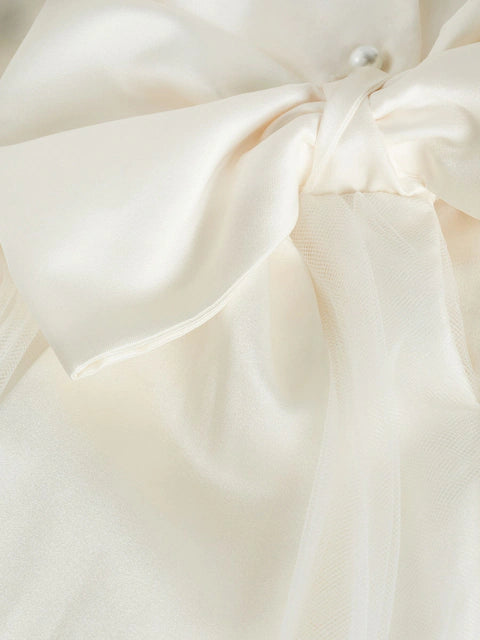 Ecru White Flower Girl Bow Dress