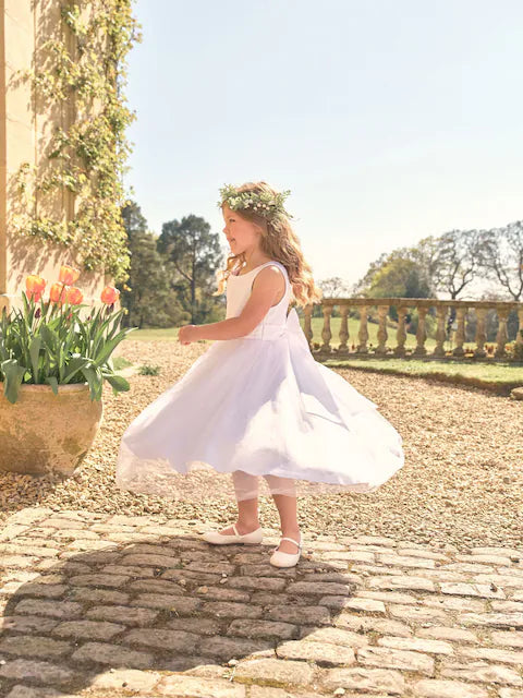 Ecru White Flower Girl Bow Dress
