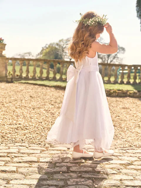 Ecru White Flower Girl Bow Dress