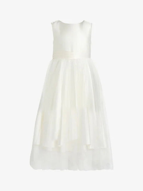 Ecru White Flower Girl Bow Dress