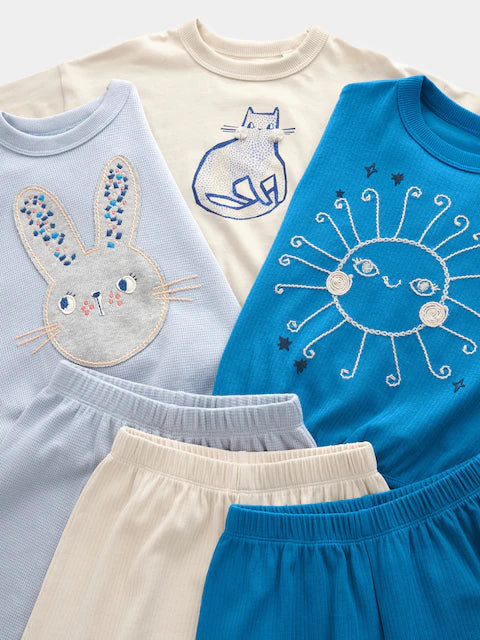 Blue/Cream Character Jogger Pyjamas 3 Pack