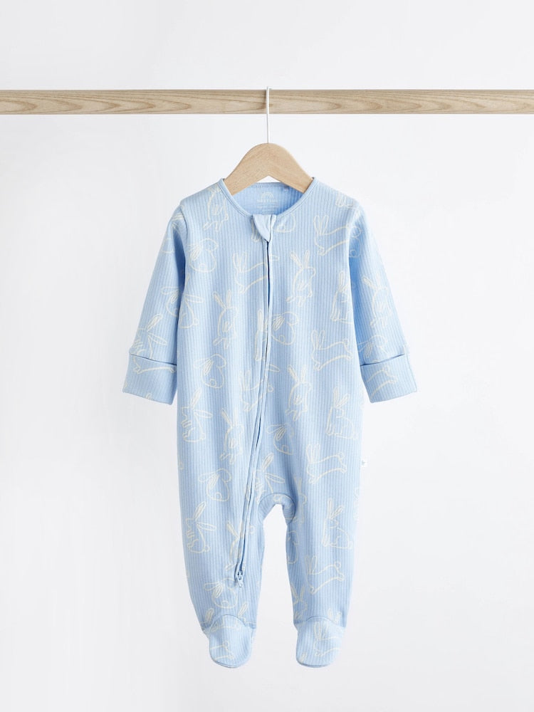 Blue bunny zipped Sleepsuit 4 Pack