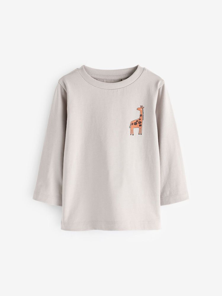 Neutral/Tan Long Sleeve Animal
Print Character T-Shirts 3 Pack