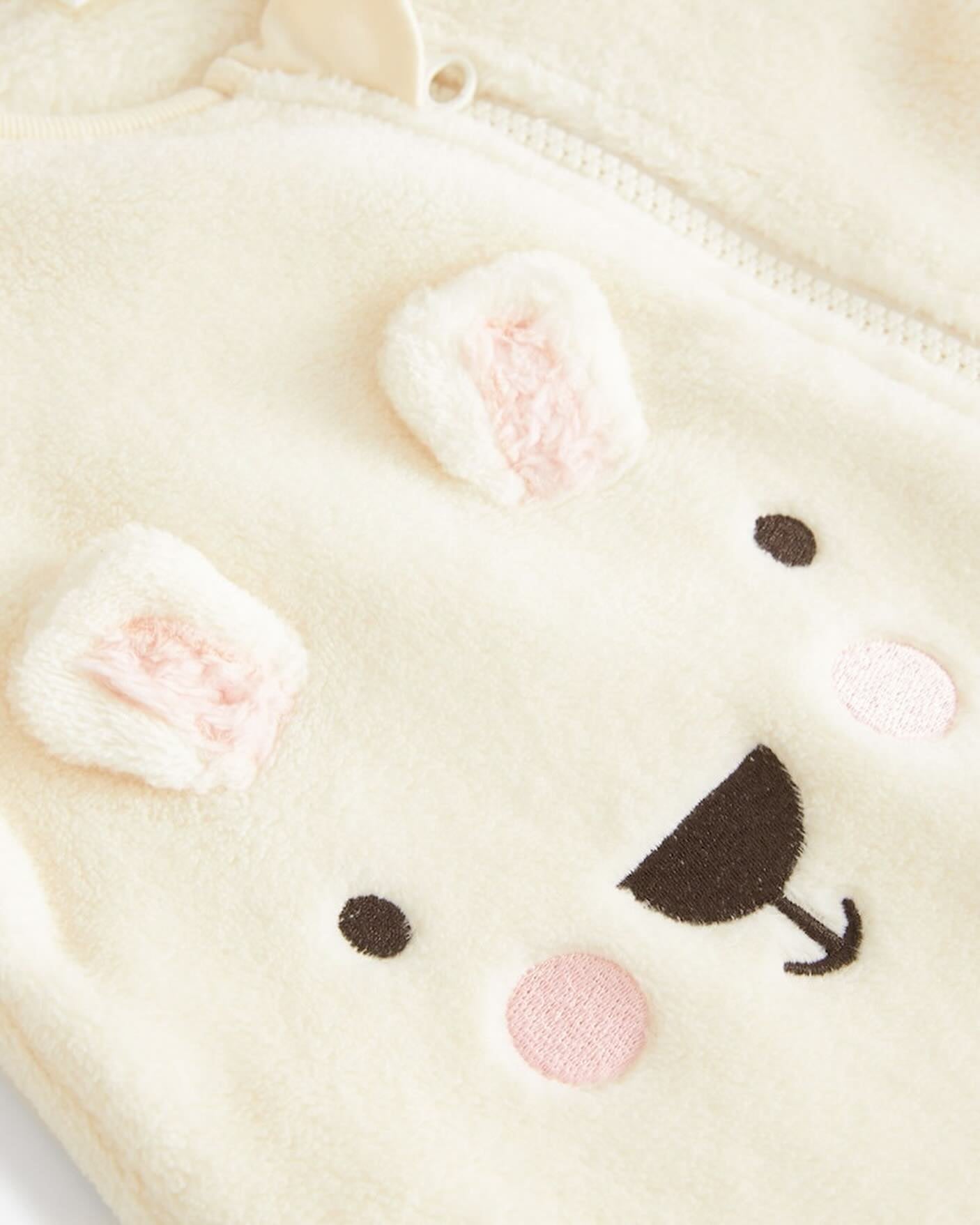 Cream Bear Zipper Fleece Sleepsuit.