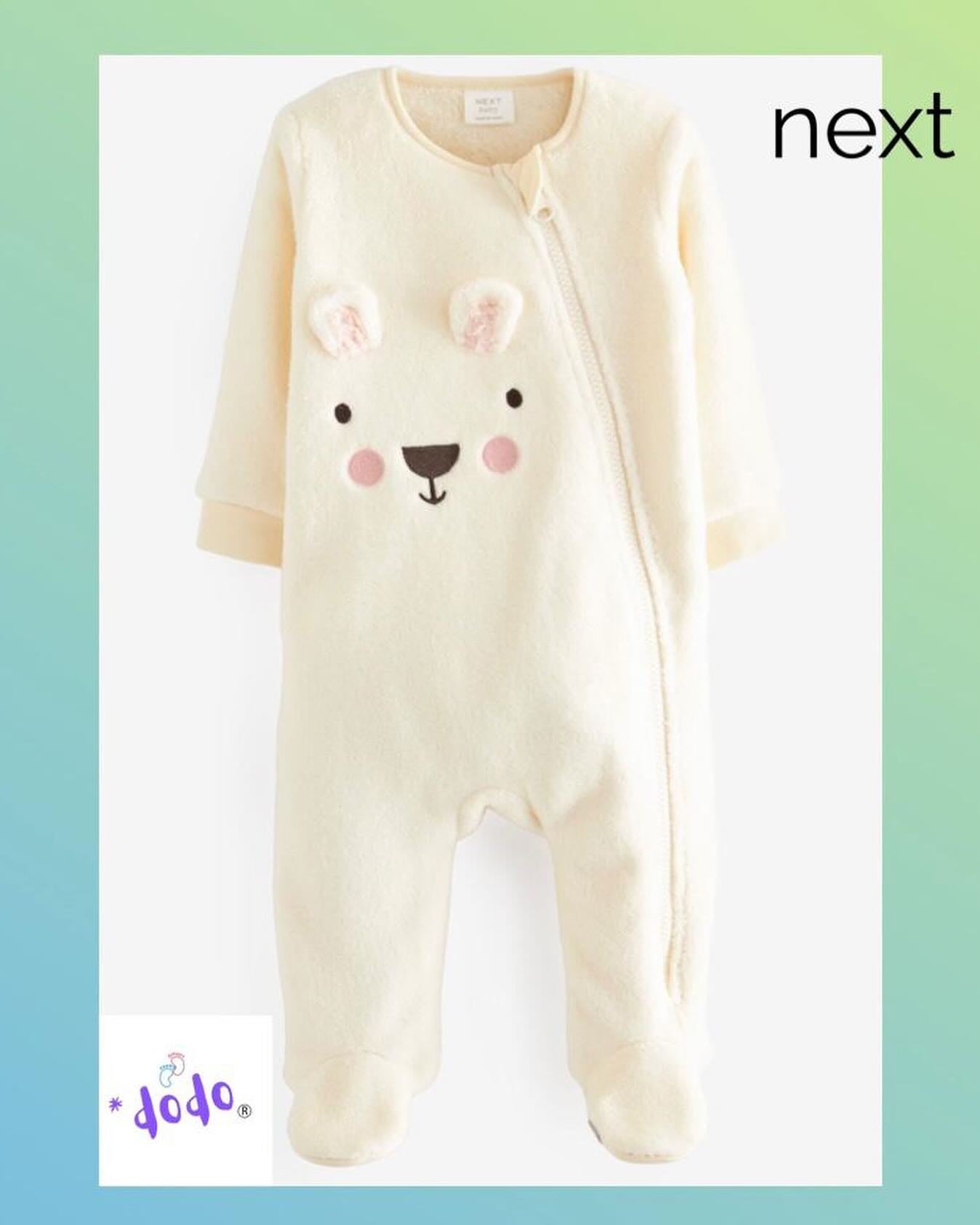 Cream Bear Zipper Fleece Sleepsuit.