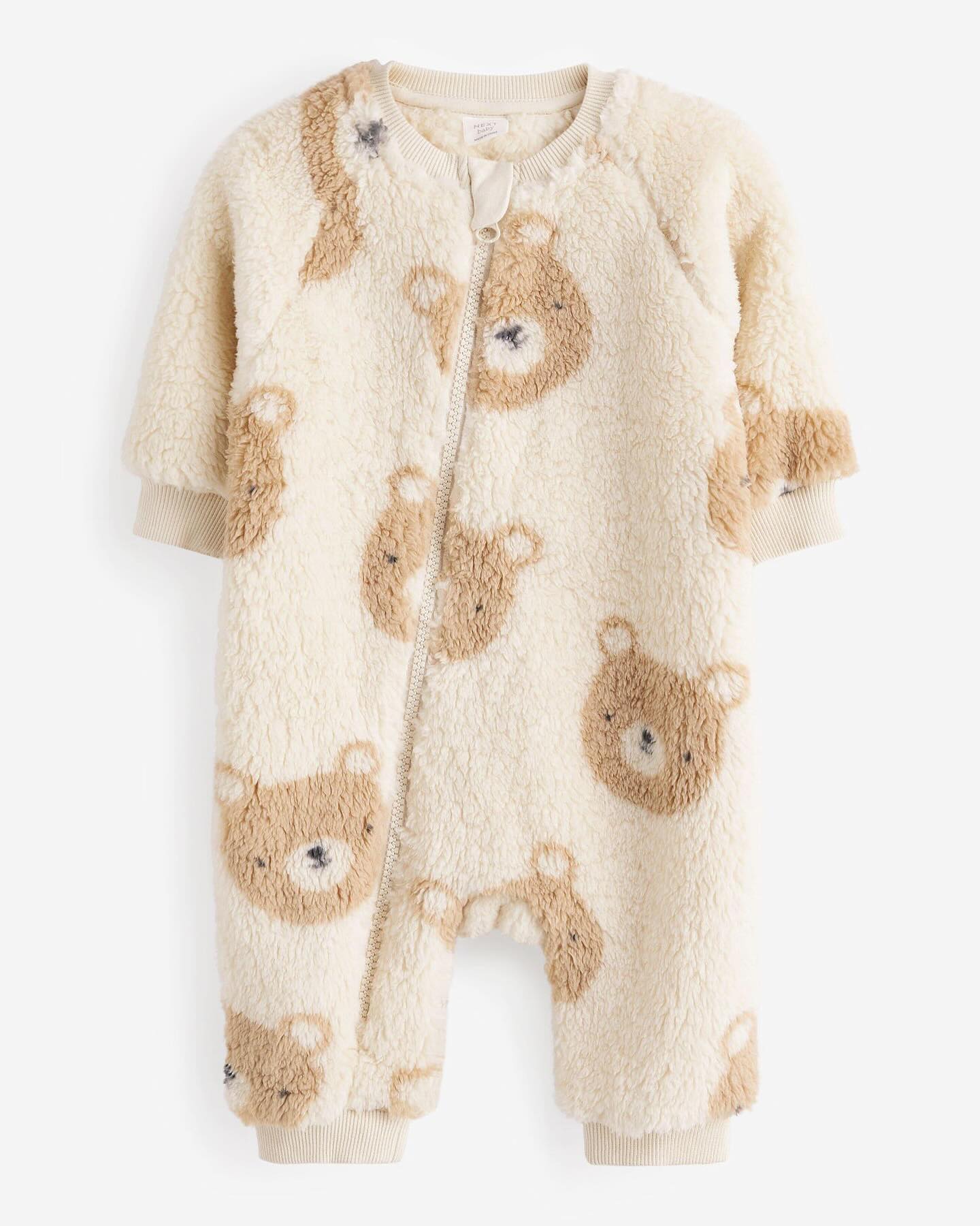 Brown Footless Zipper Fleece Sleepsuit.