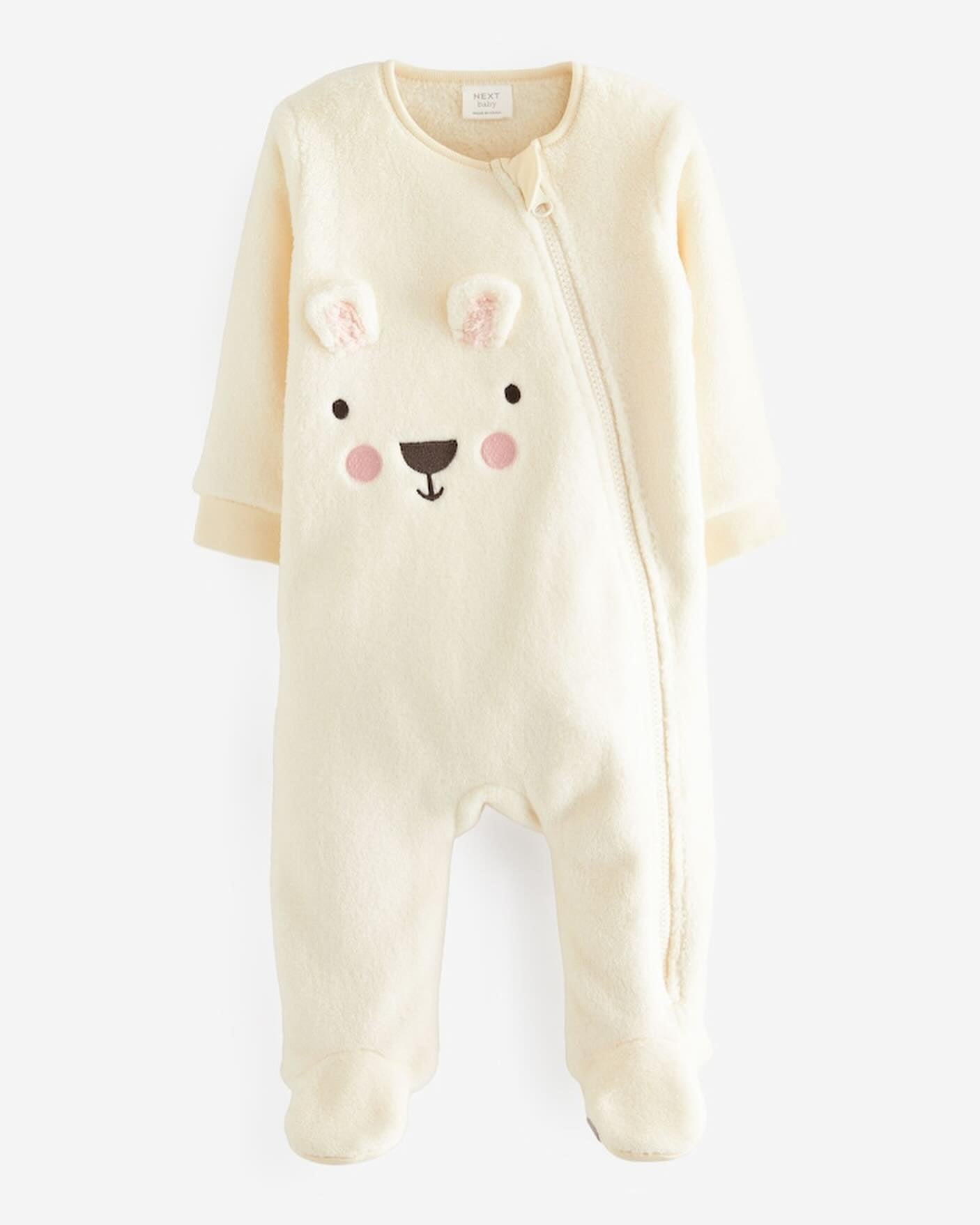 Cream Bear Zipper Fleece Sleepsuit.