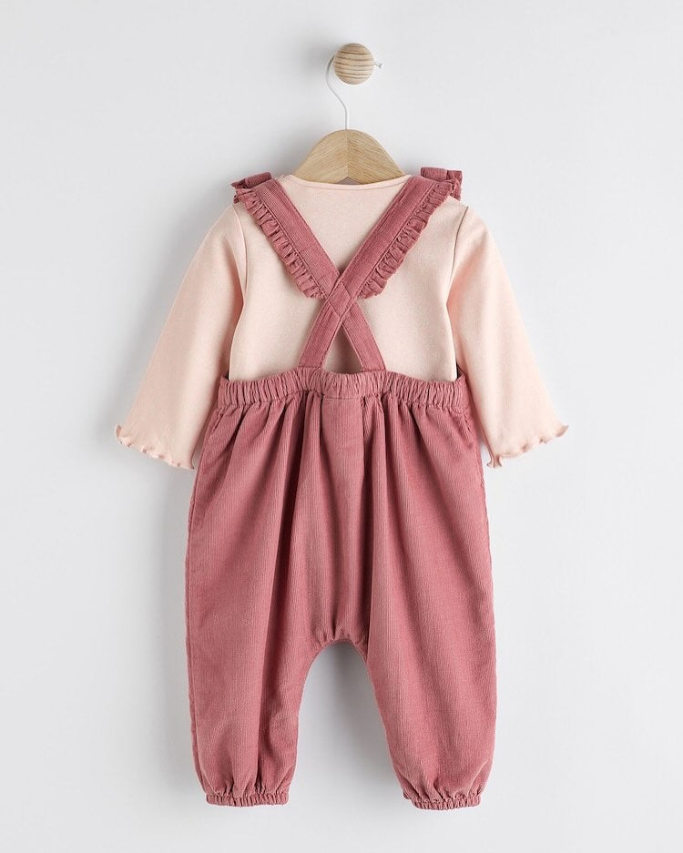 Pink Cord Dungarees & Bodysuit Set