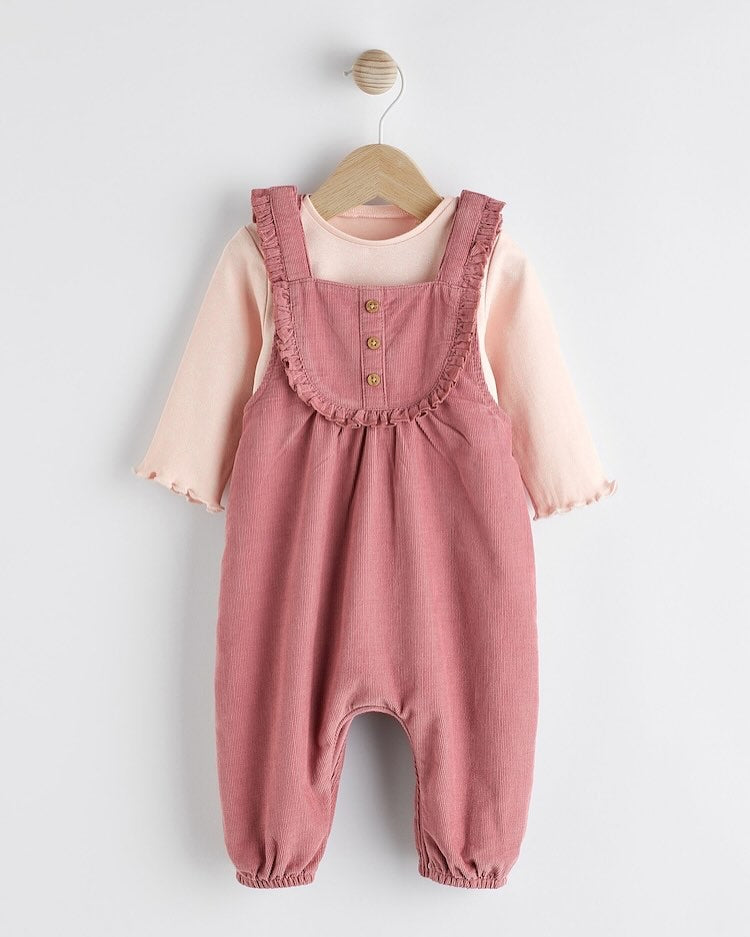 Pink Cord Dungarees & Bodysuit Set