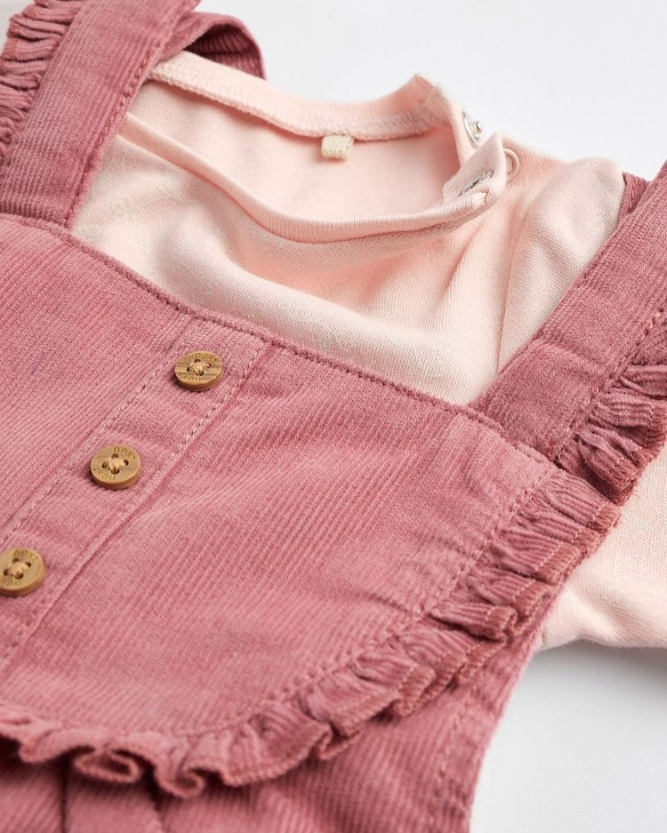 Pink Cord Dungarees & Bodysuit Set