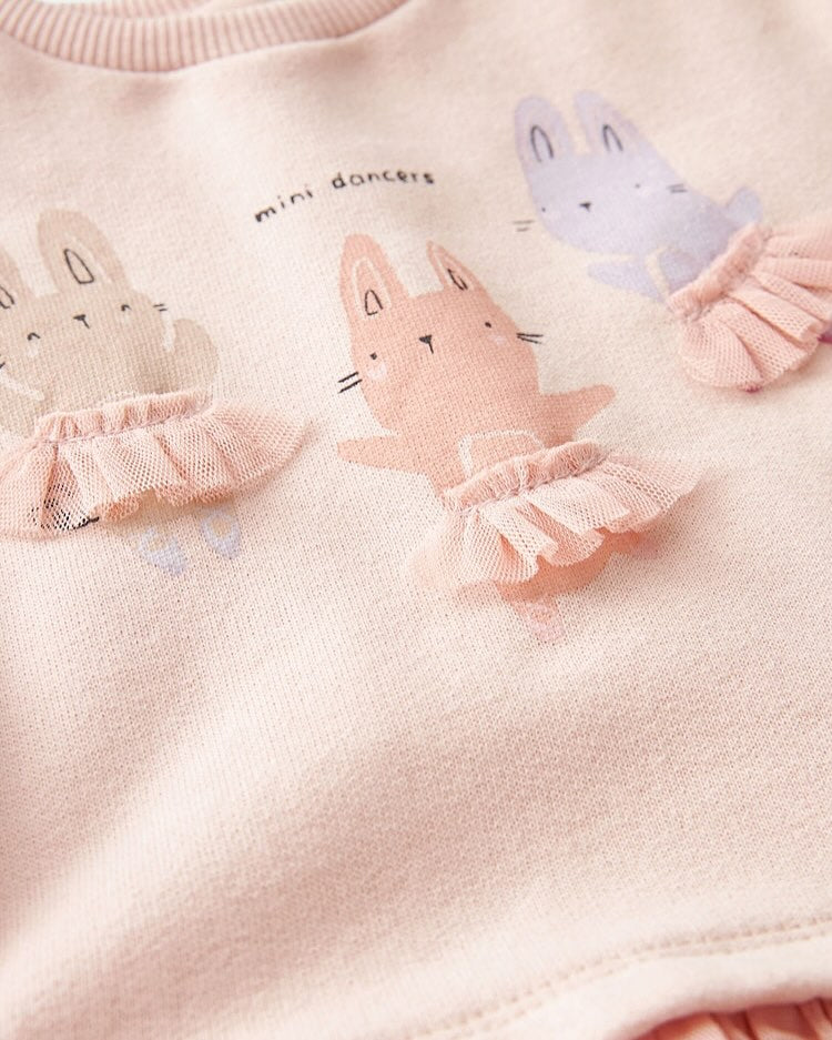 Pink Bunny Tutu Mesh Skirt Sweatshirt & leggings Set