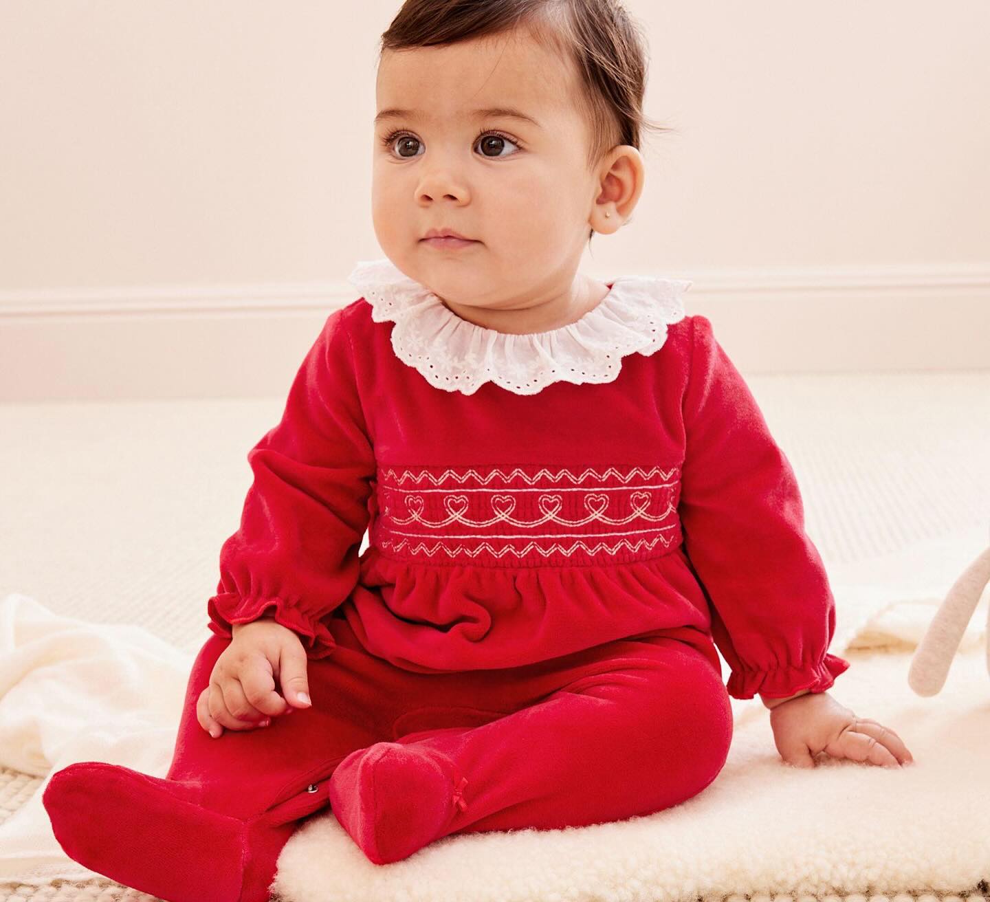 Red Collared Velour Sleepsuit