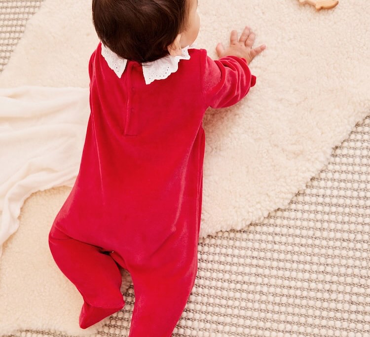 Red Collared Velour Sleepsuit
