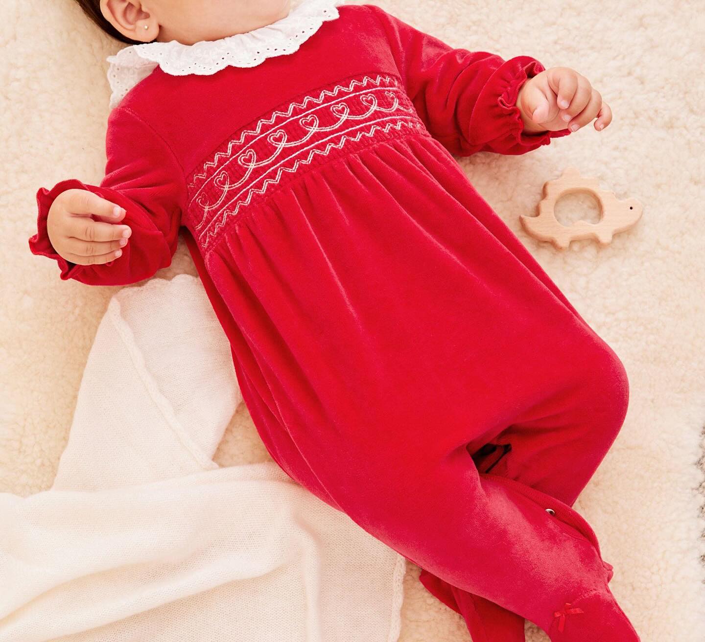 Red Collared Velour Sleepsuit