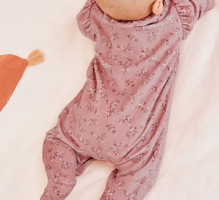 Blush Pink Floral Velour Sleepsuit