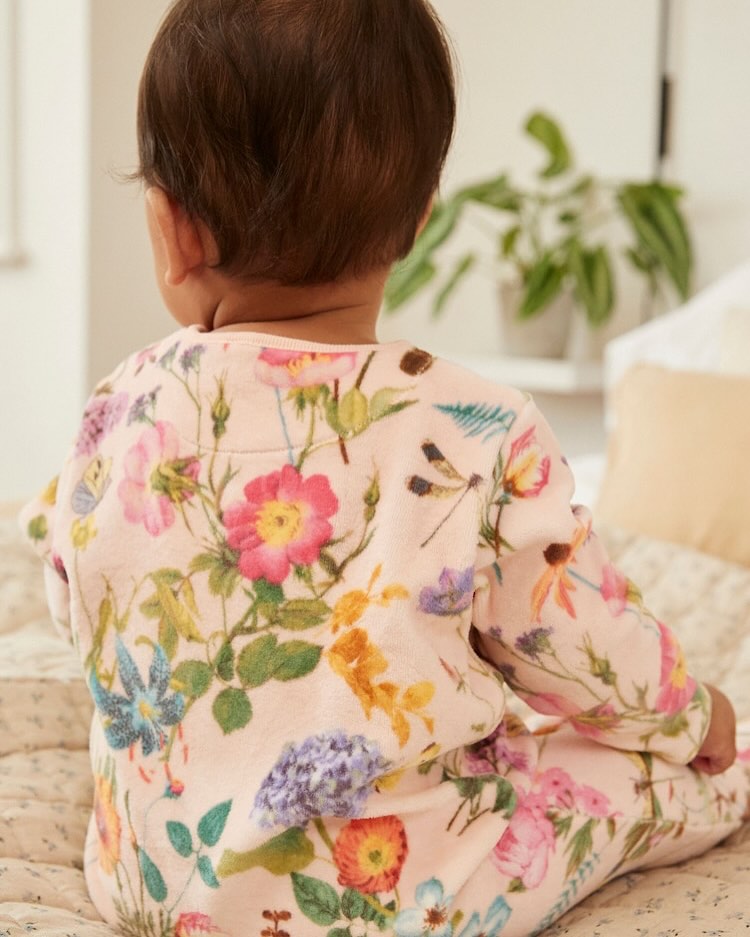 Pink Floral Velour Sleepsuit