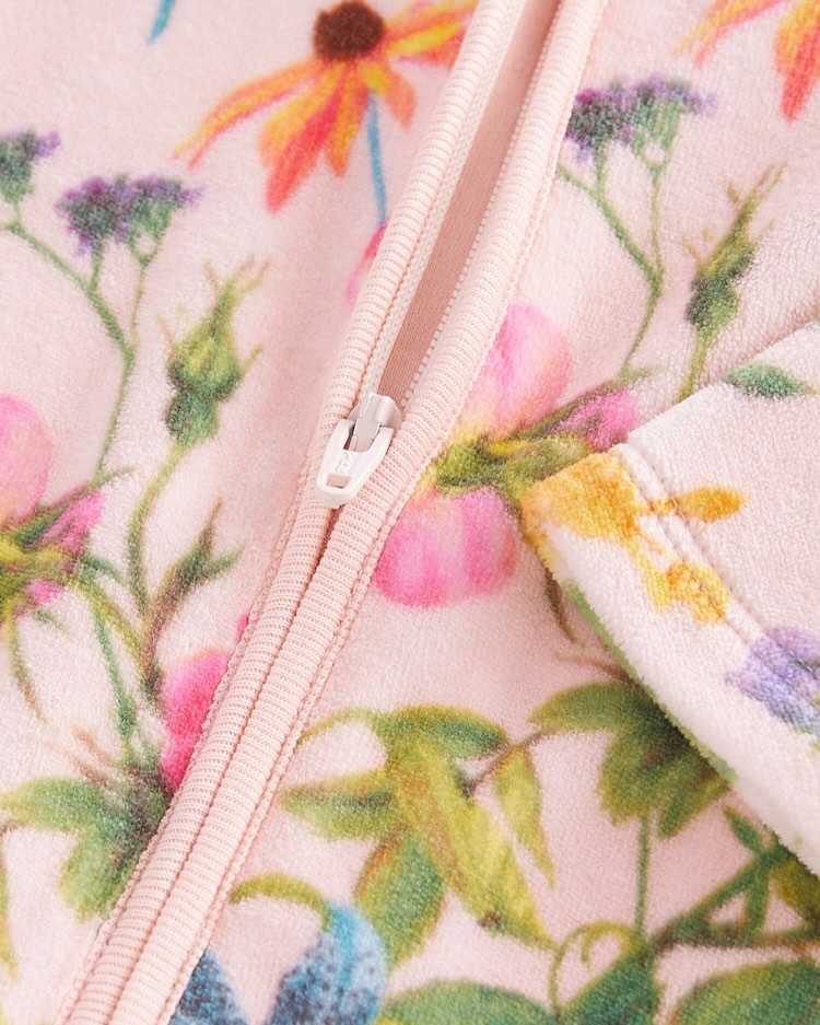 Pink Floral Velour Sleepsuit