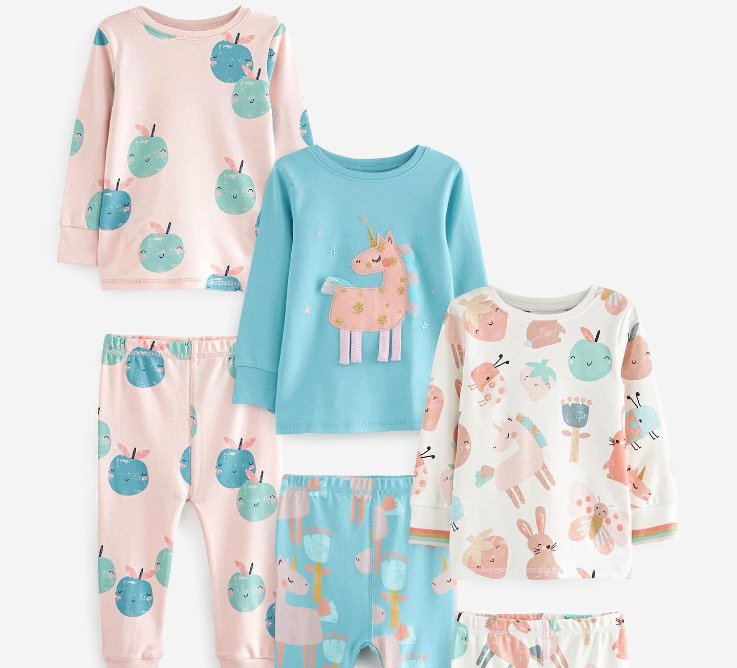 Pink/ Blue Unicorn Appliqué Pyjamas 3 Pack