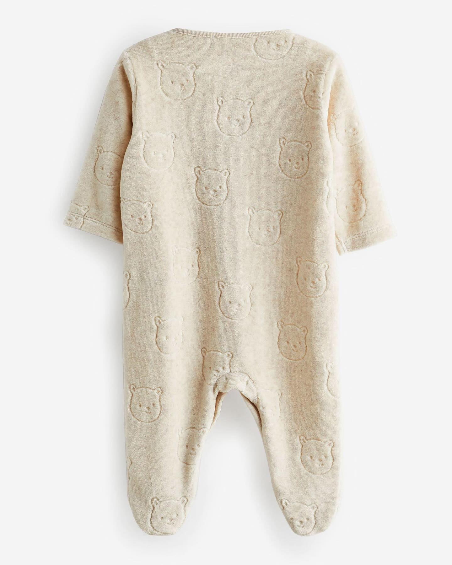 Oatmeal Bear Velour Sleepsuit