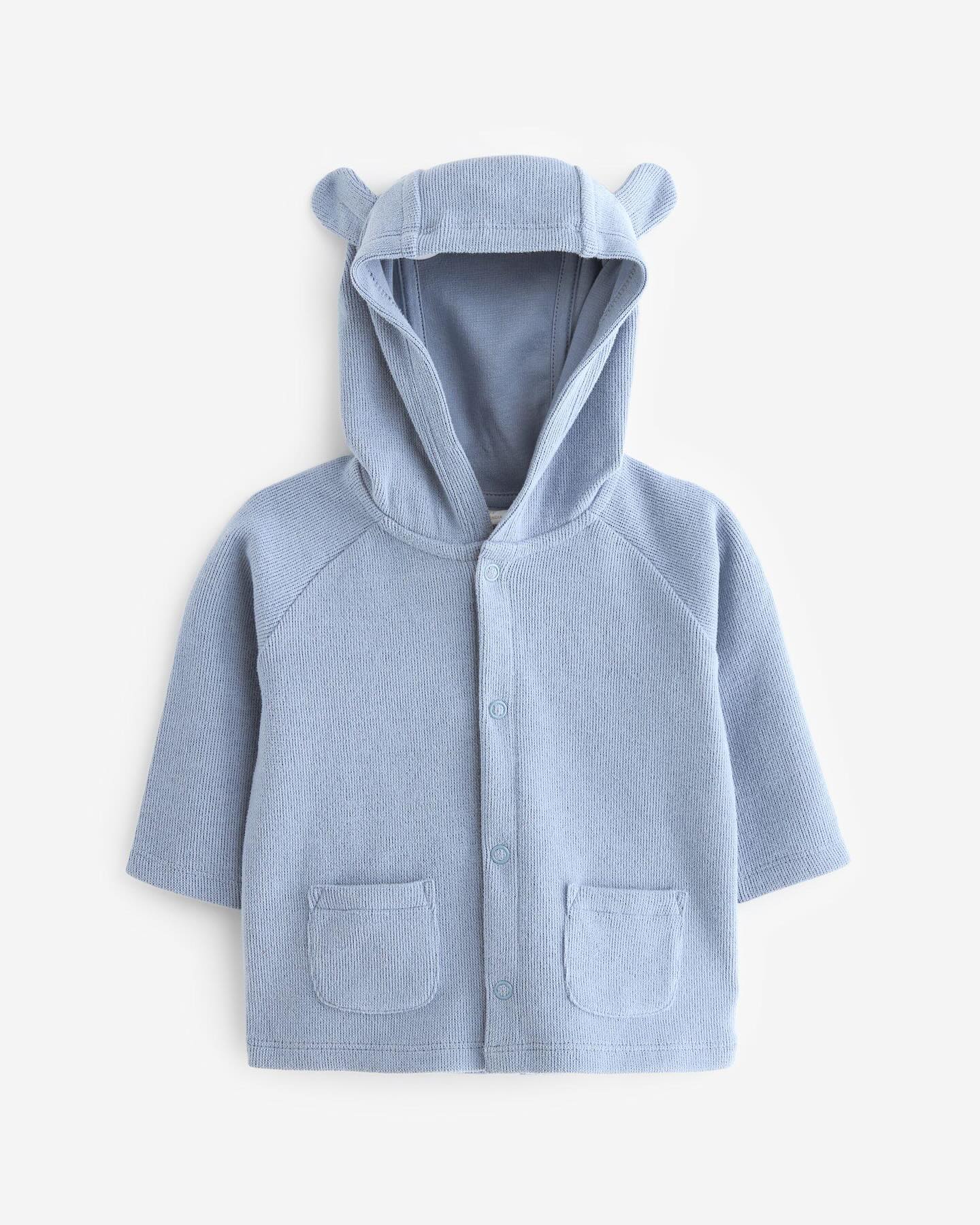 Blue Knitted Hooded Cardigan