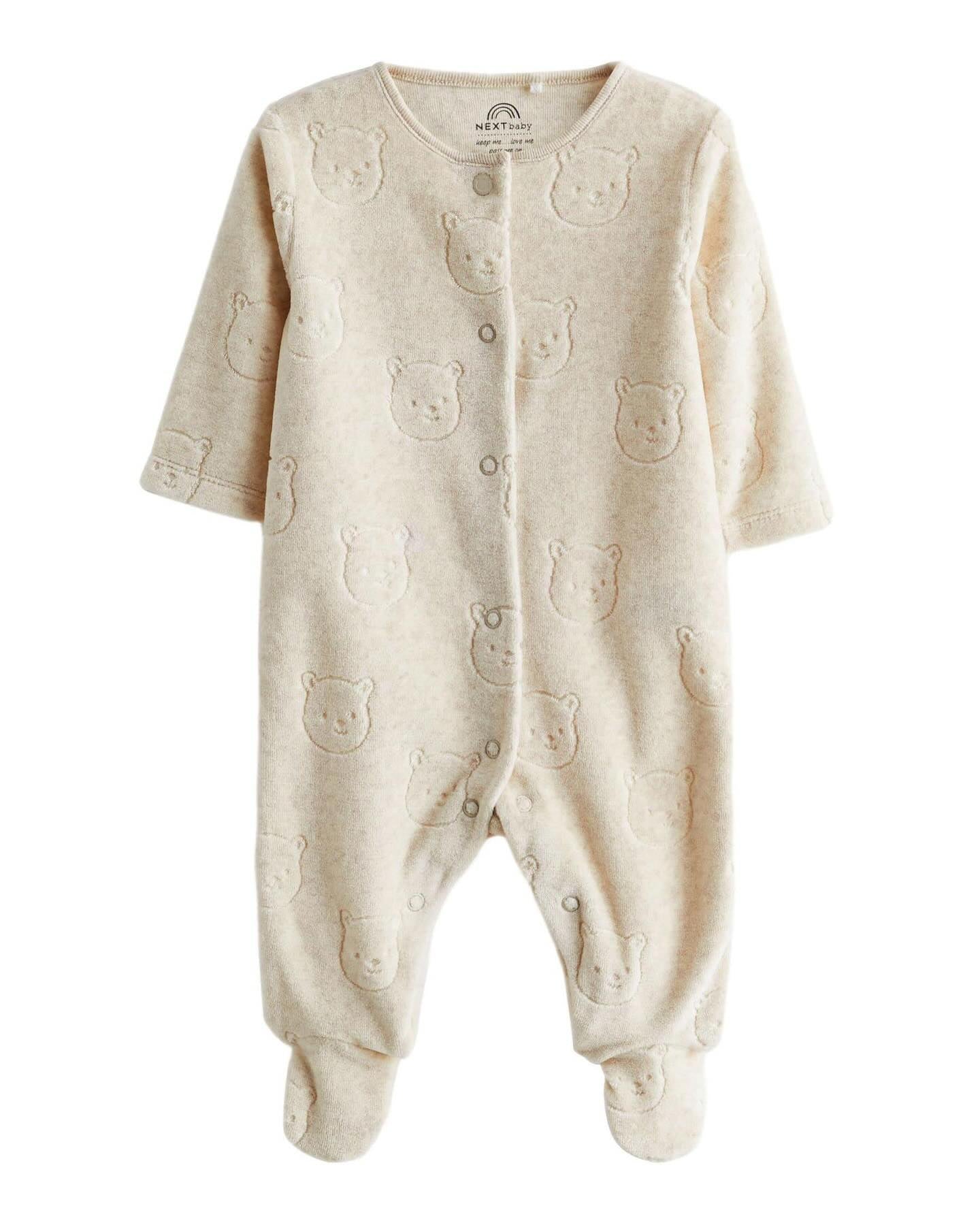 Oatmeal Bear Velour Sleepsuit