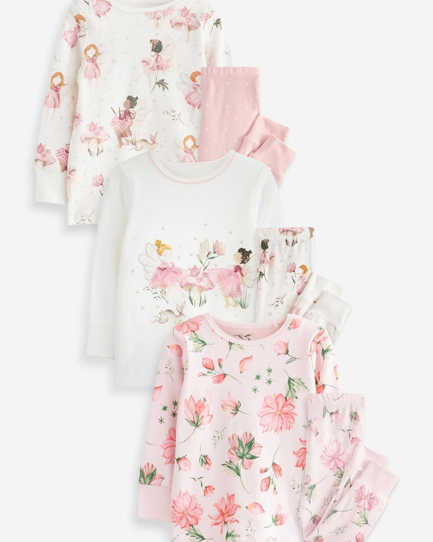 Pink/ White Fairy Appliqué Pyjamas 3 Pack