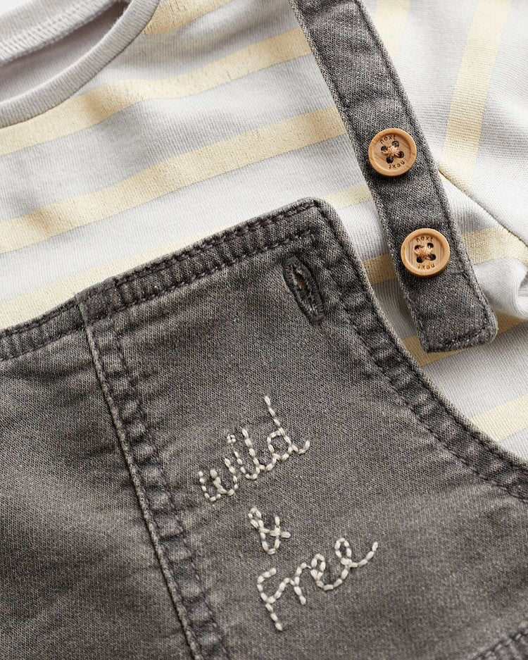 Charcoal Grey Appliqué Dungarees & Bodysuit Set- Lined