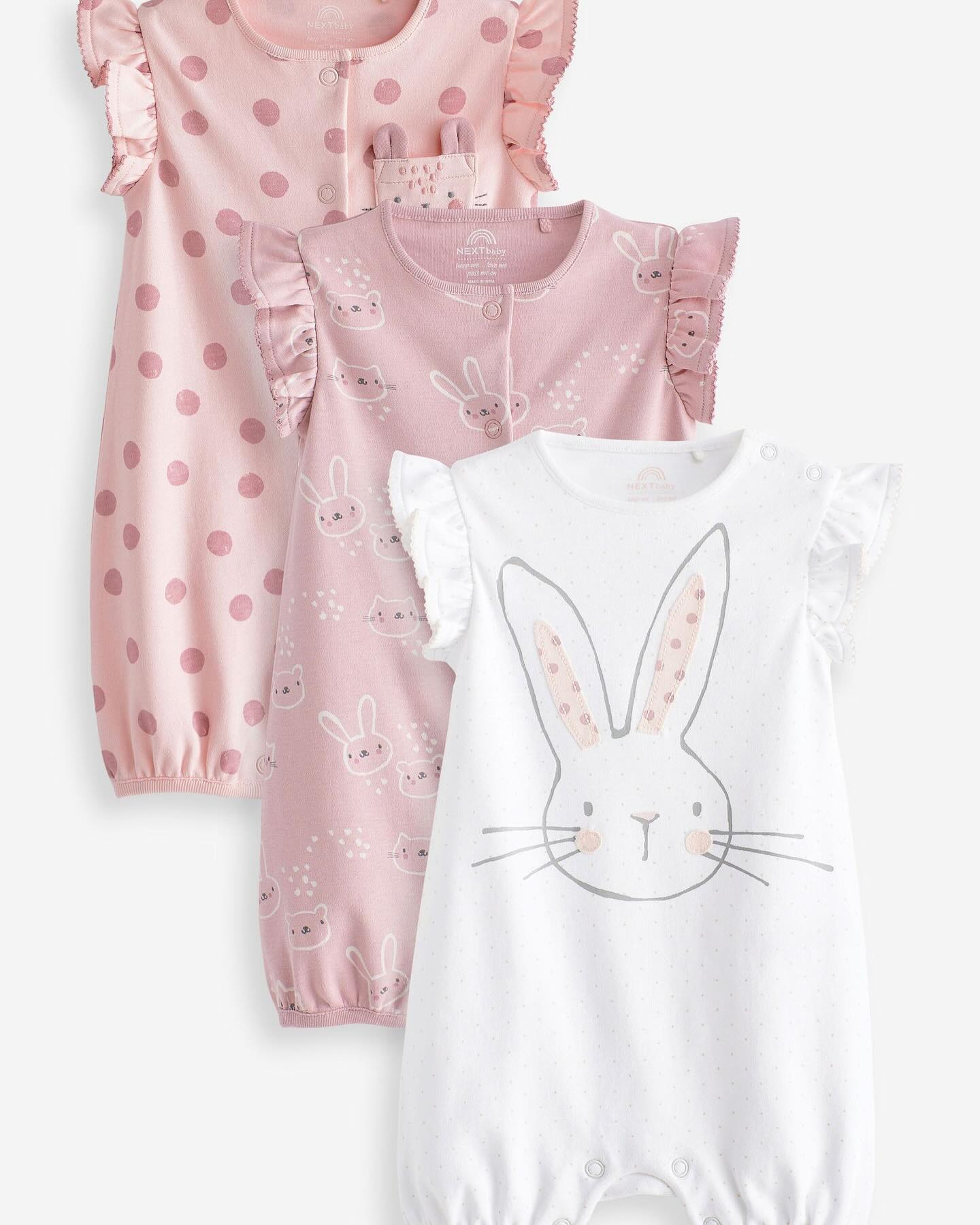 Pink Bunny Rompers 3 Pack Set