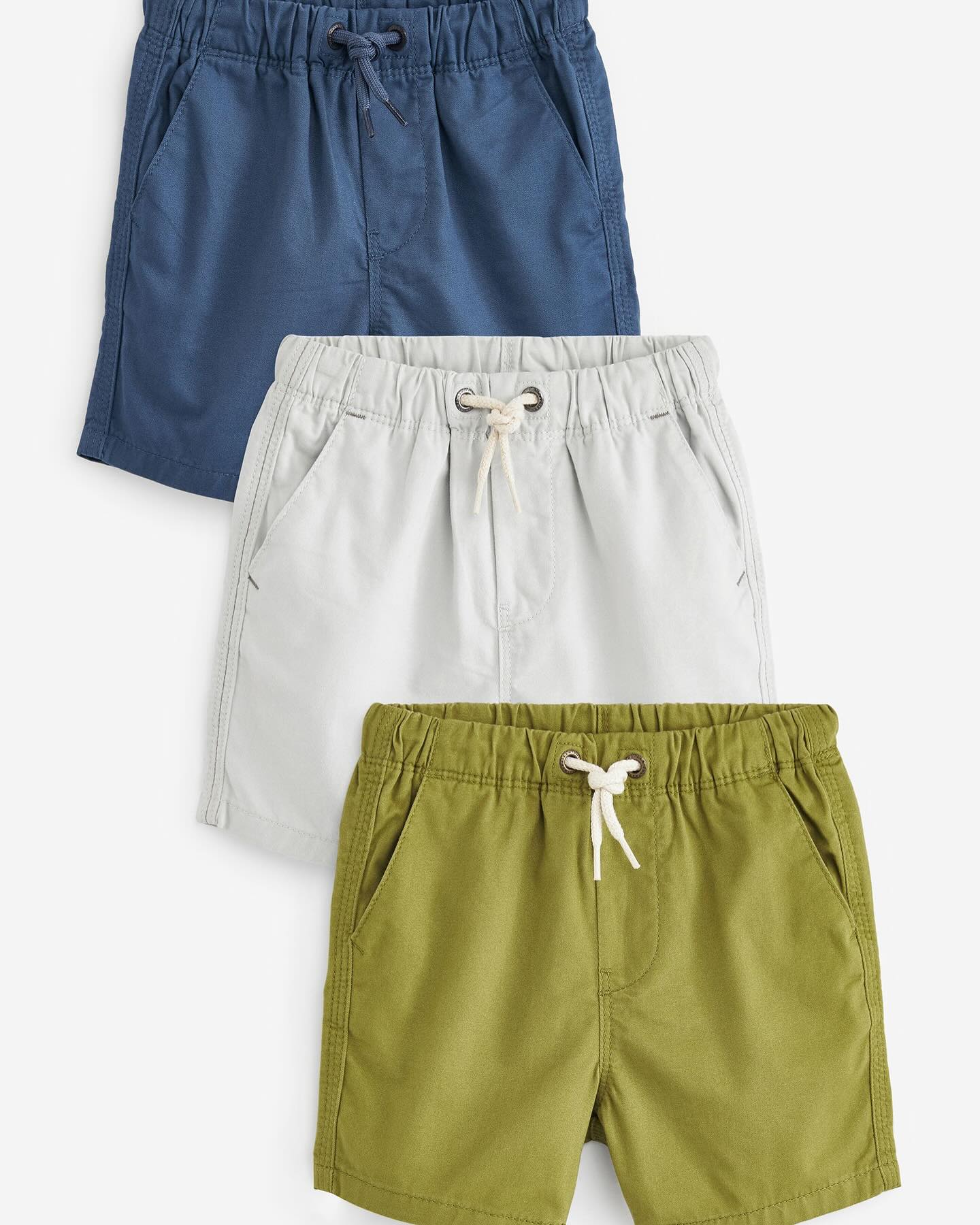 French Navy Blue/Olive Green/Putty Pull on Shorts 3 Pack