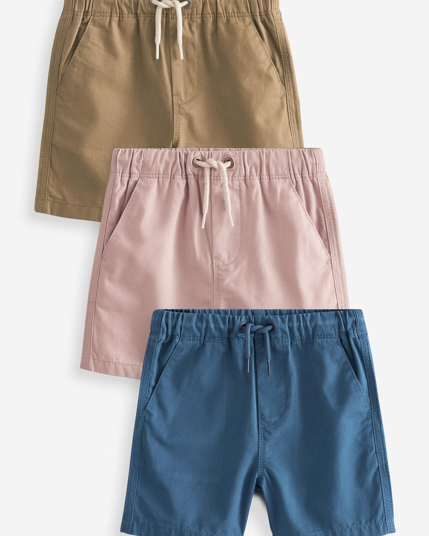 French Navy Blue/Mineral Pink/Tan Brown Pull on Shorts 3 Pack