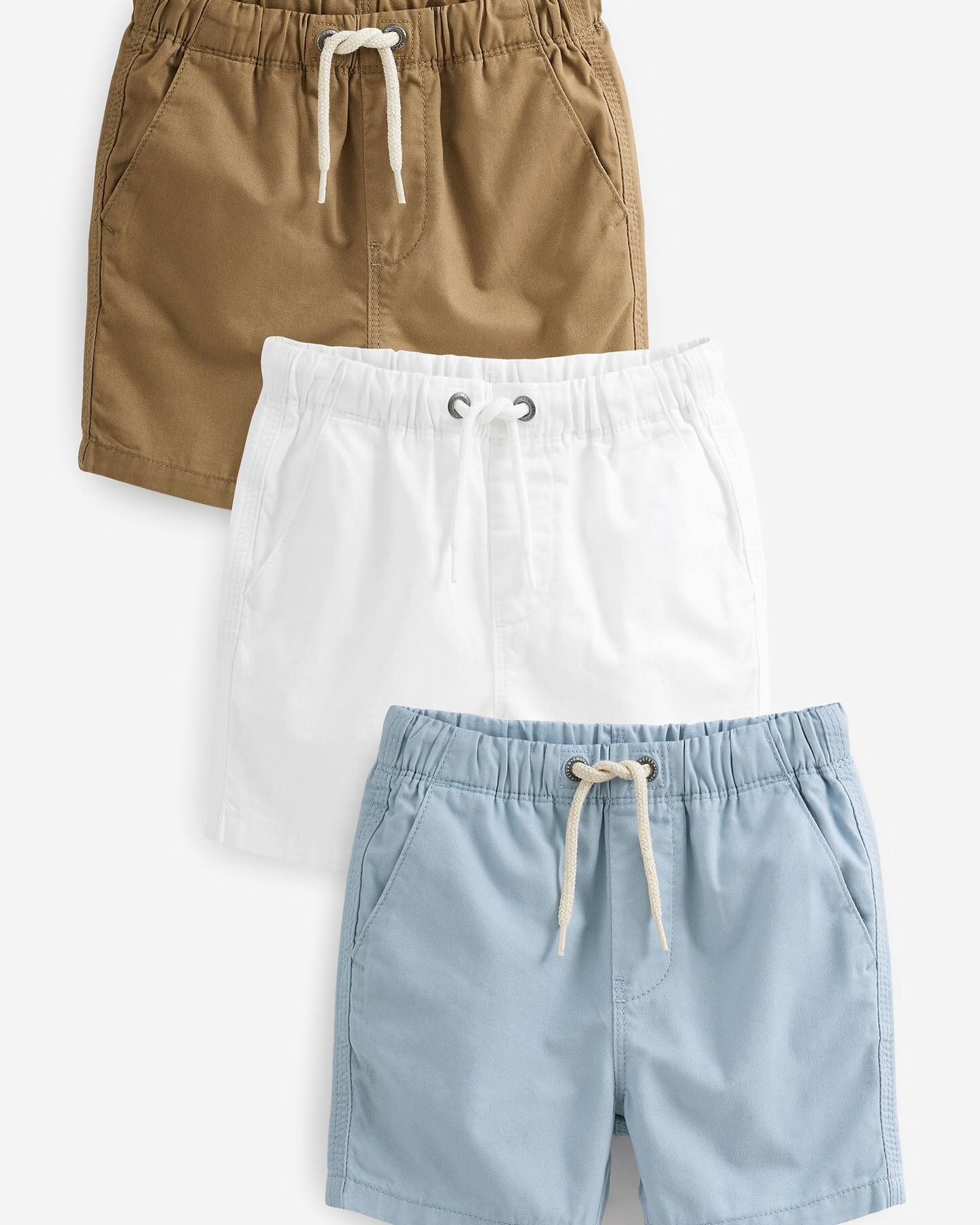 Tan/ Soft blue/ White Pull on Shorts 3 Pack