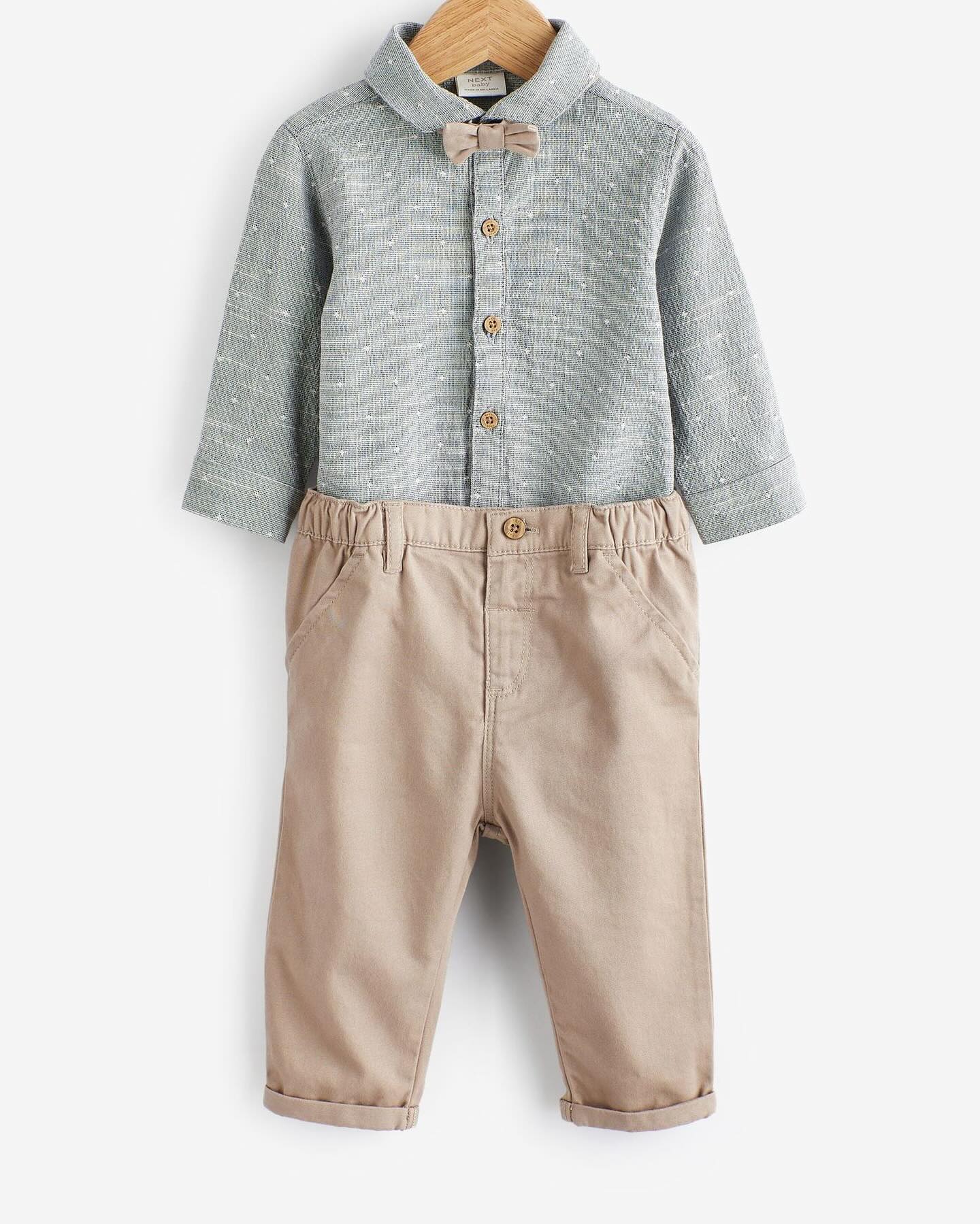 Brown Chino Trousers, Bodysuit & BowTie Occasion wear 3 Pc Set