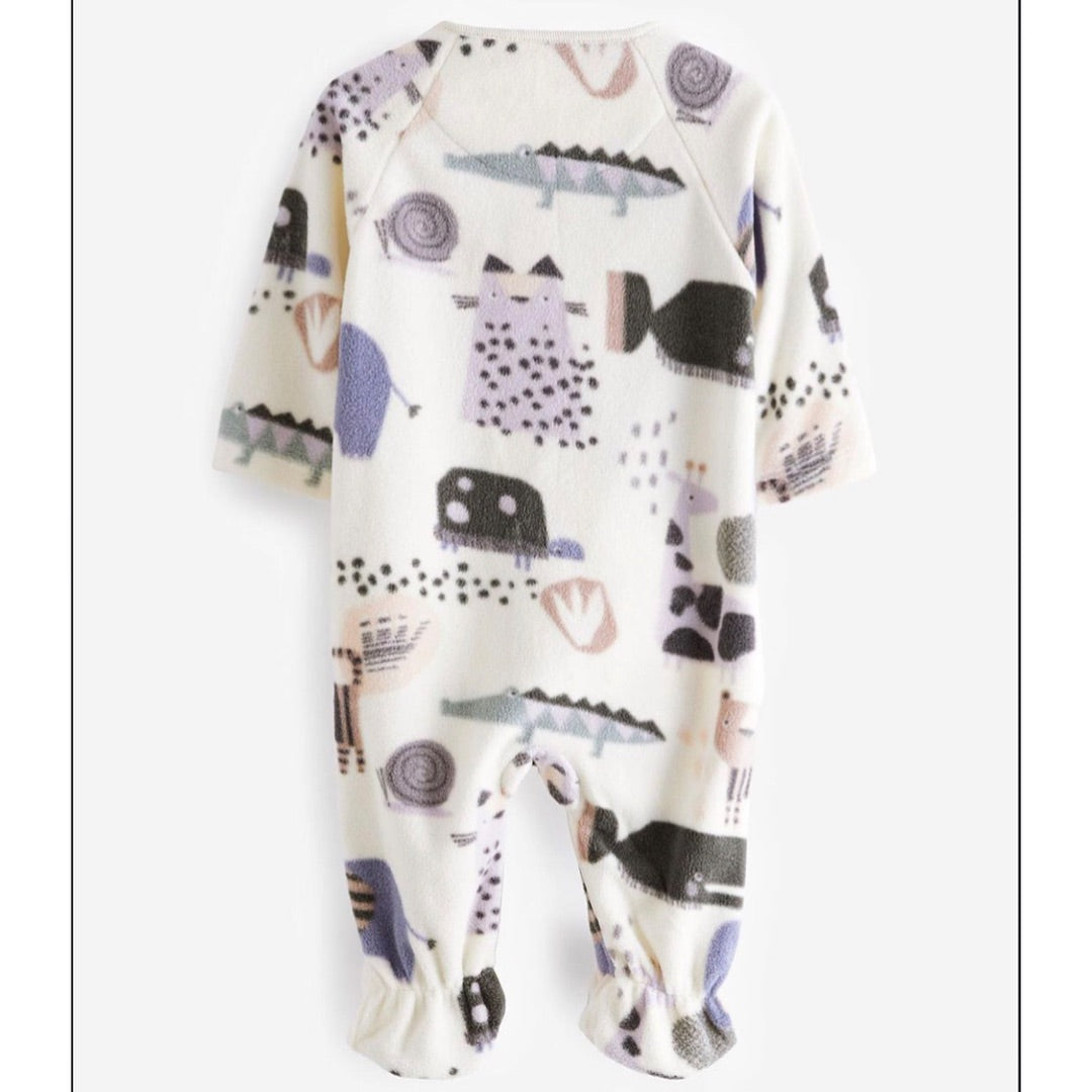 Cream & Grey Animal Fleece Sleepsuit