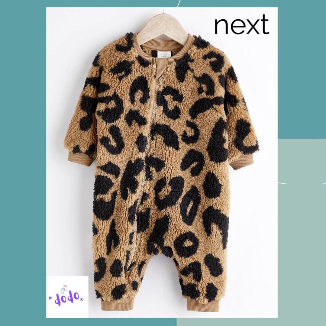 Brown Footless Zipper Fleece Sleepsuit.