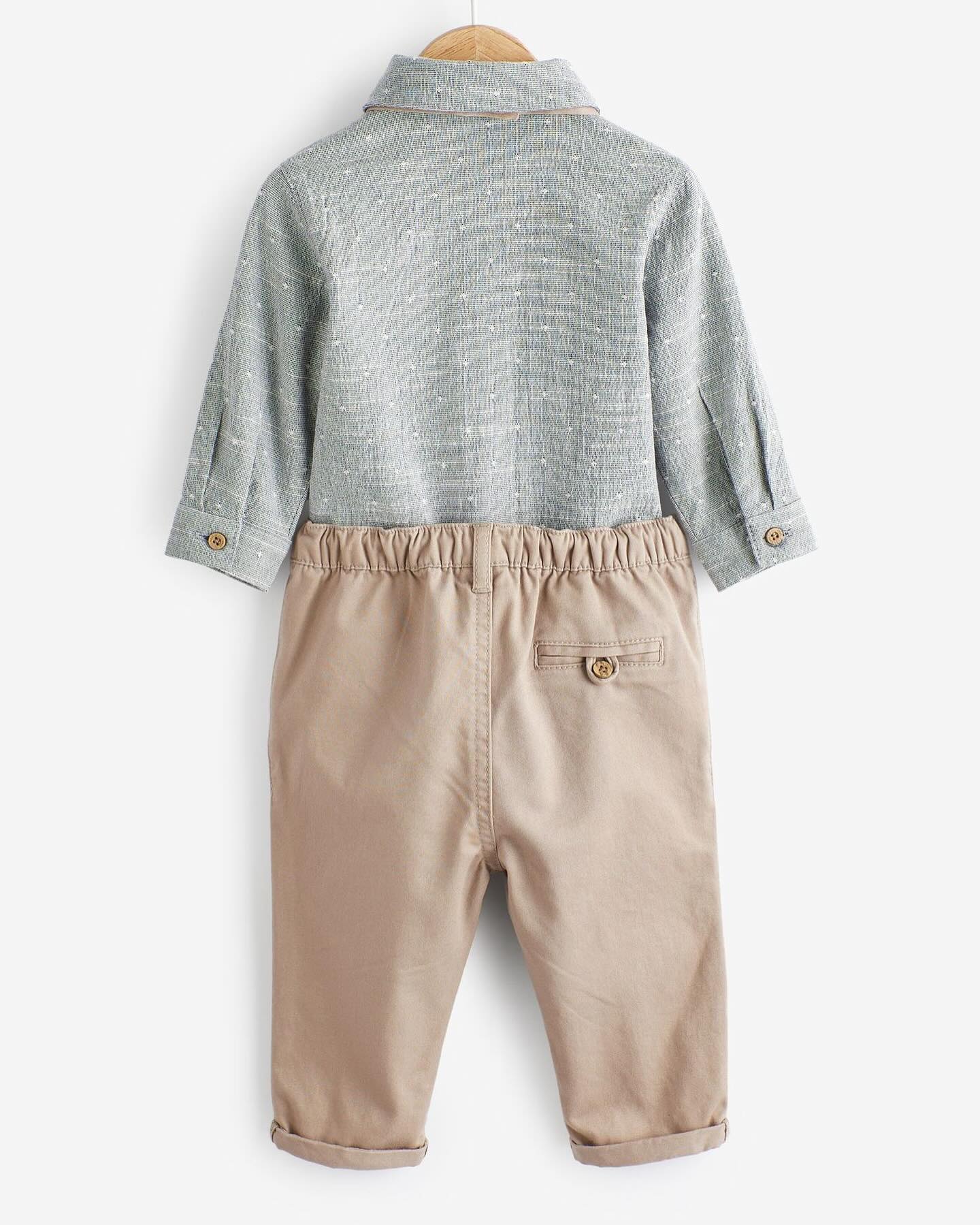 Brown Chino Trousers, Bodysuit & BowTie Occasion wear 3 Pc Set