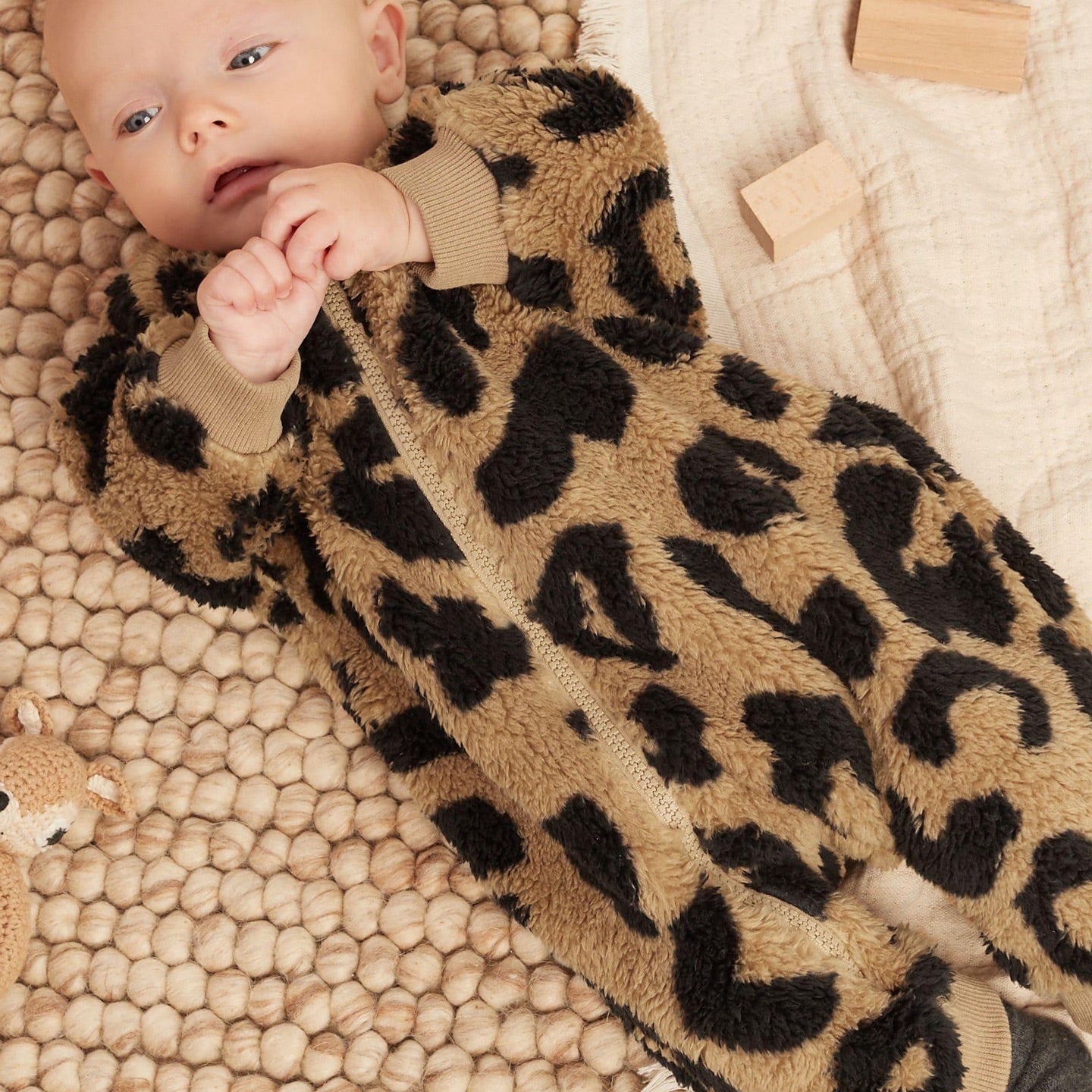 Brown Footless Zipper Fleece Sleepsuit.