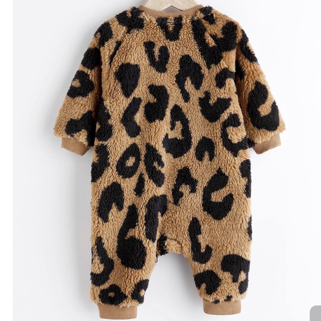 Brown Footless Zipper Fleece Sleepsuit.