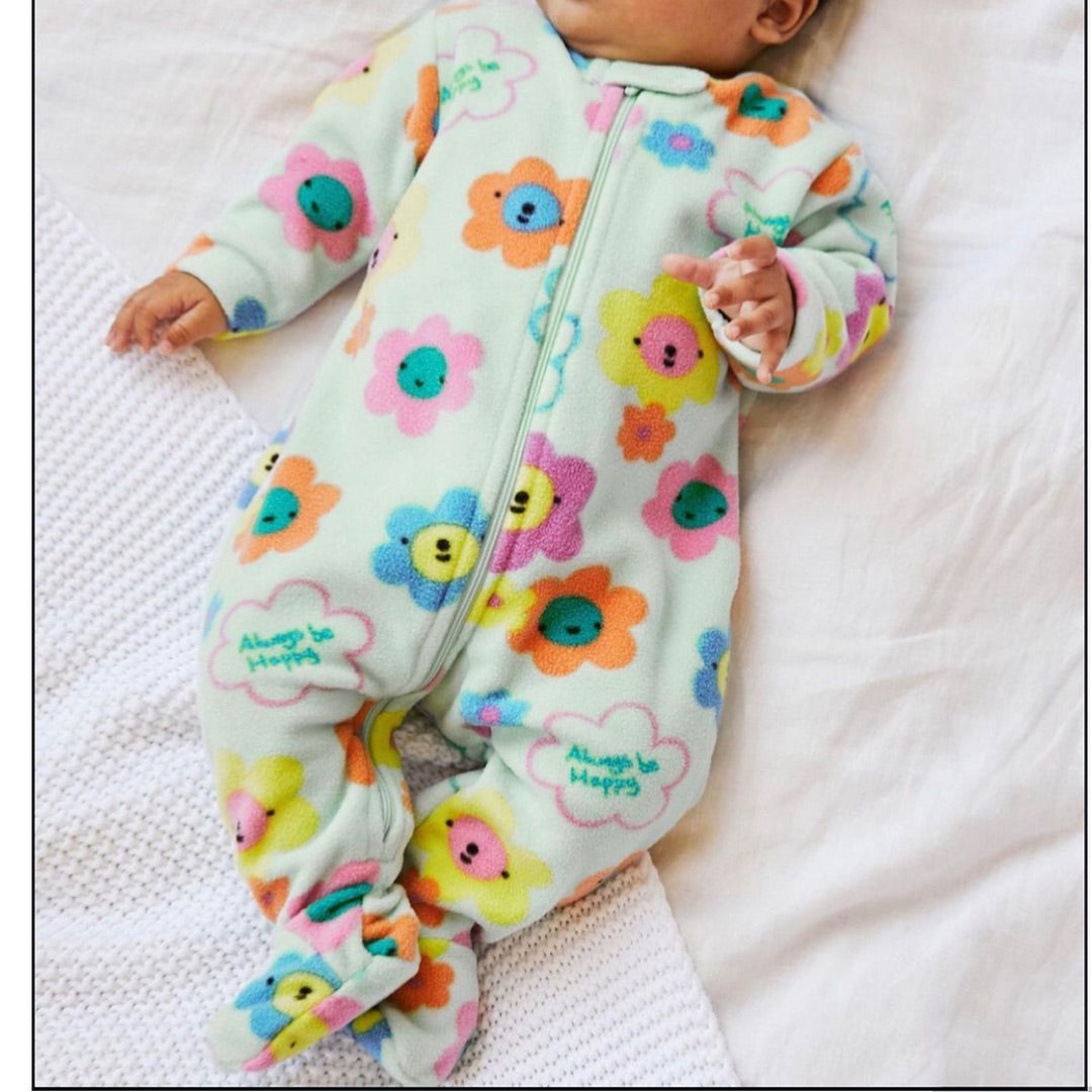 Green Floral Fleece Sleepsuit