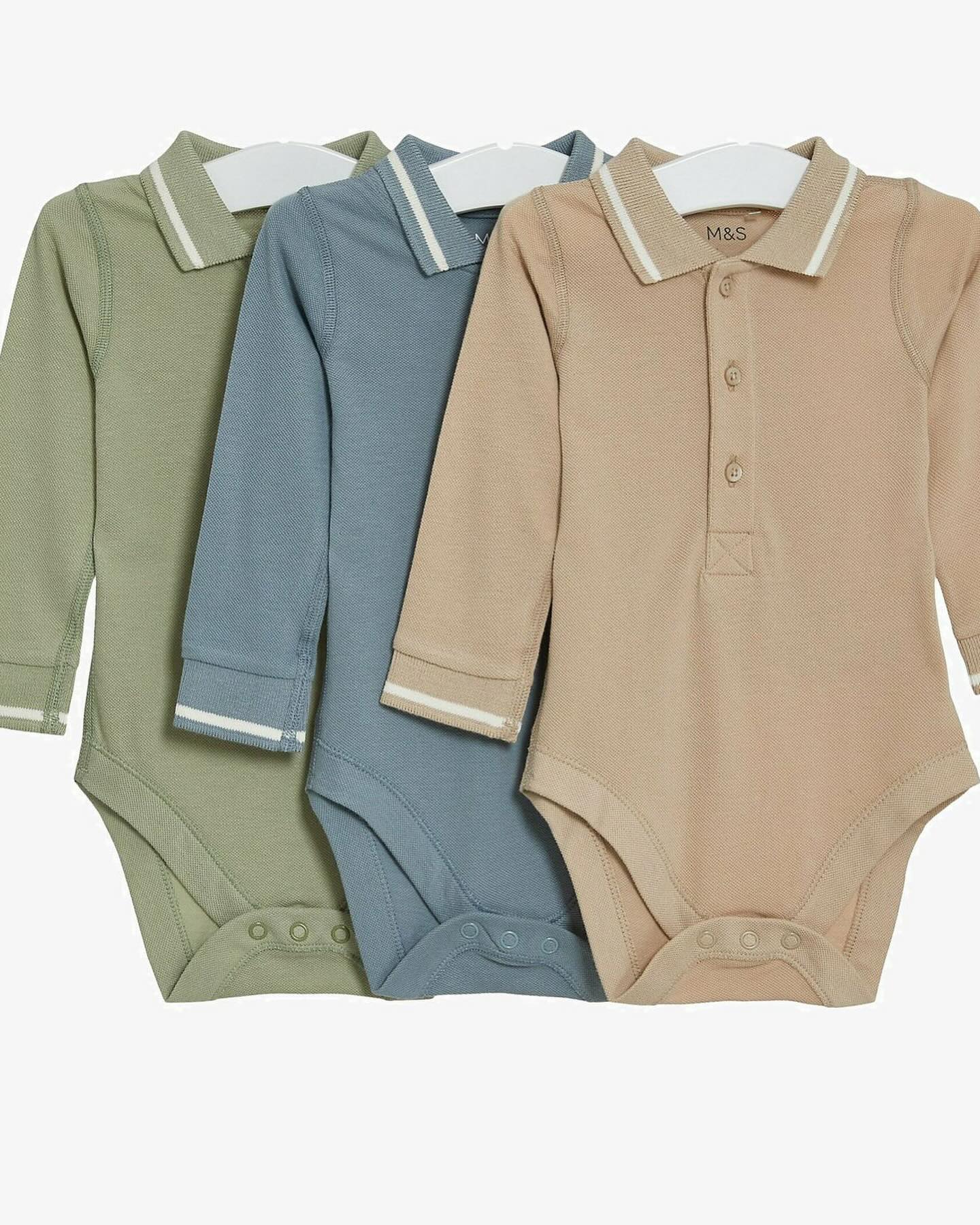 Blue/ Green/ Mink Polo Bodysuits 3 Pack Set