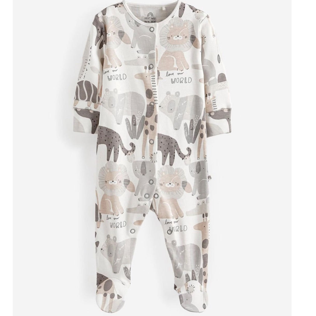 Cement Safari Animals Appliqué Sleep suit 3 Pack