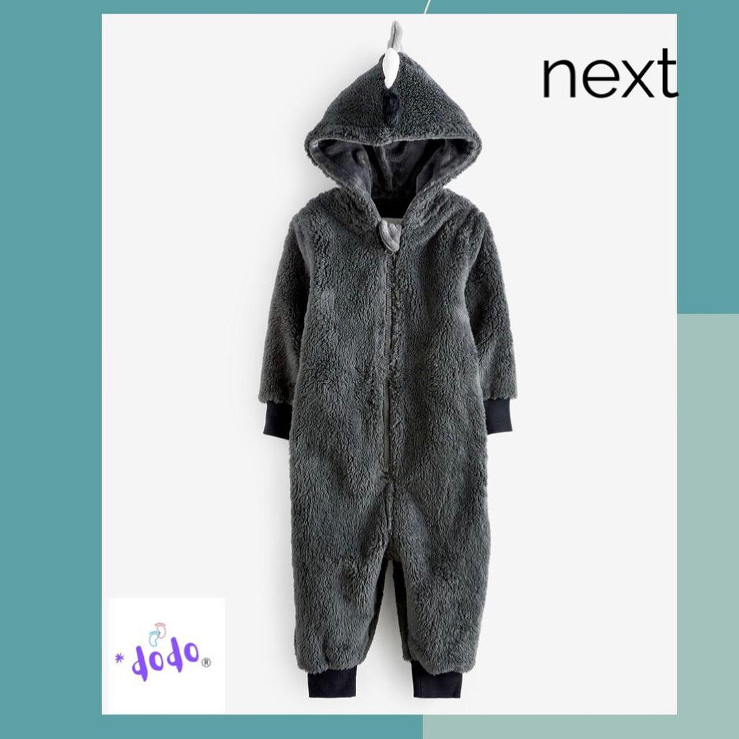 Grey Dino Spike Fleece Onesie