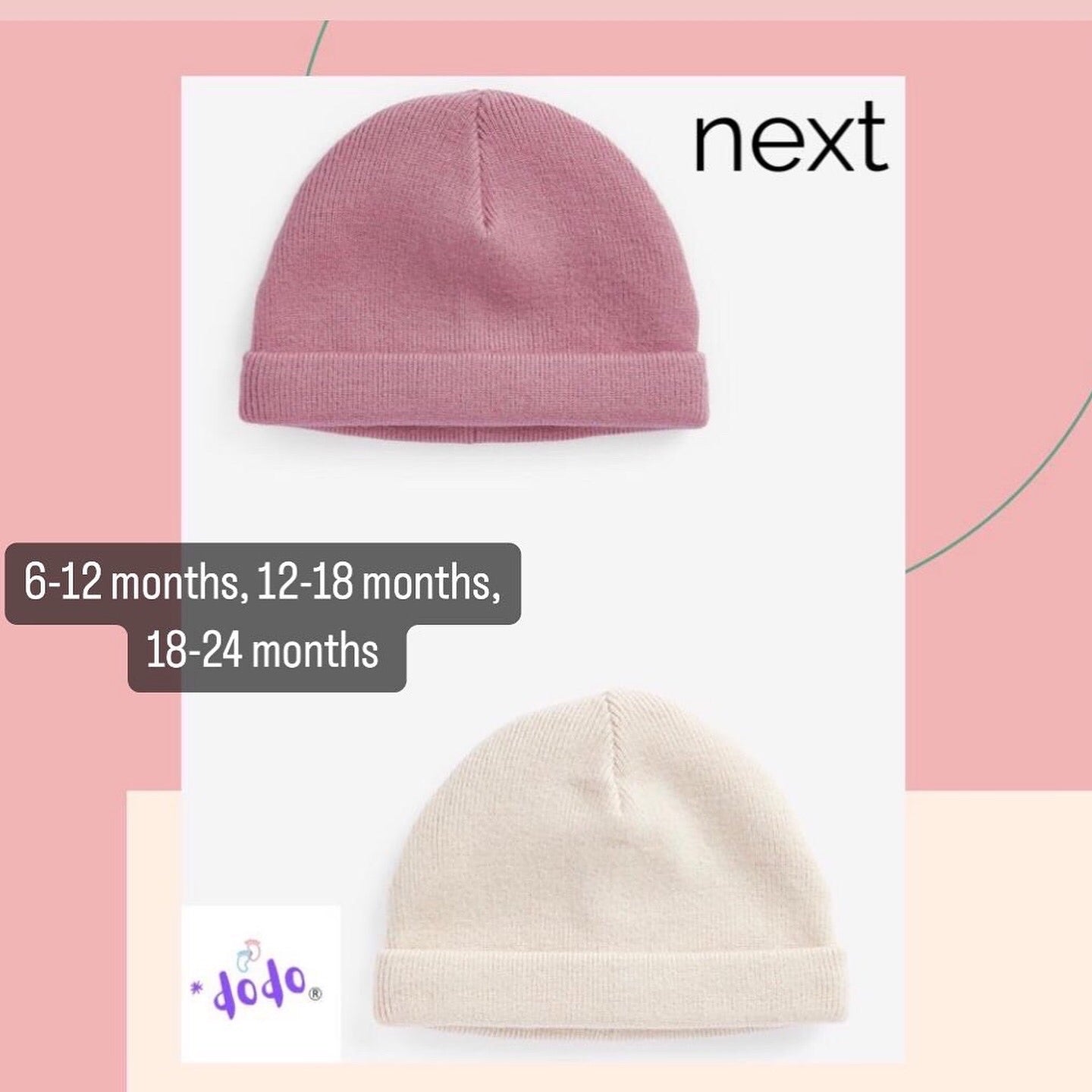 Pink and Cream Caps pack of 2.