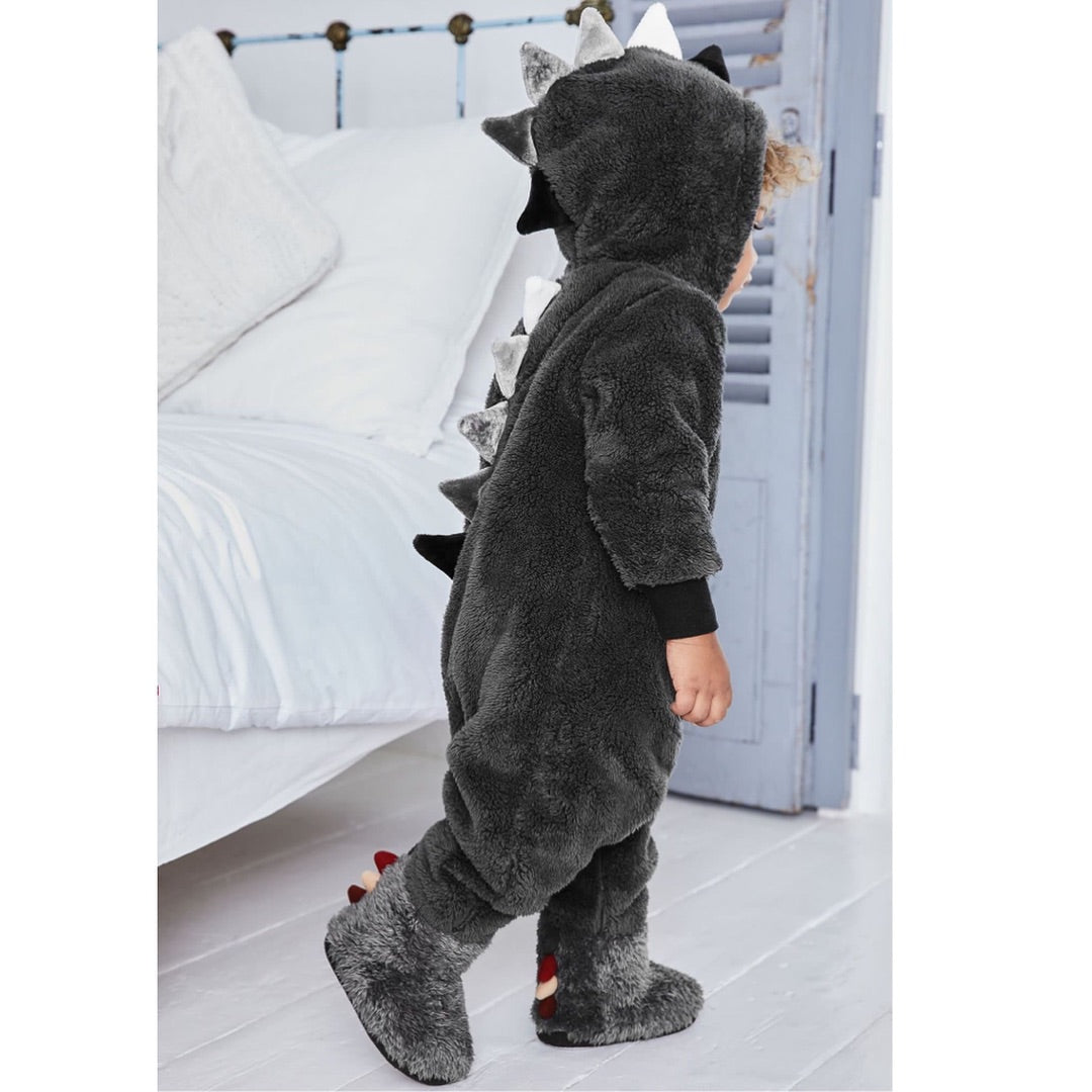 Grey Dino Spike Fleece Onesie