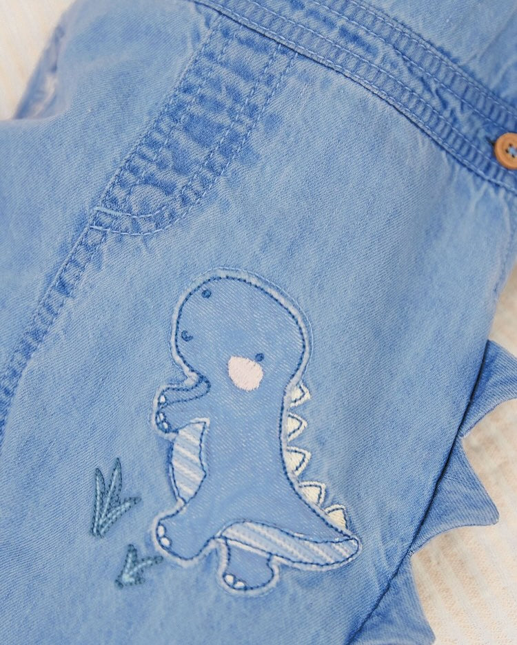 Blue Dino Appliqué Dungarees & Bodysuit Set- Lined